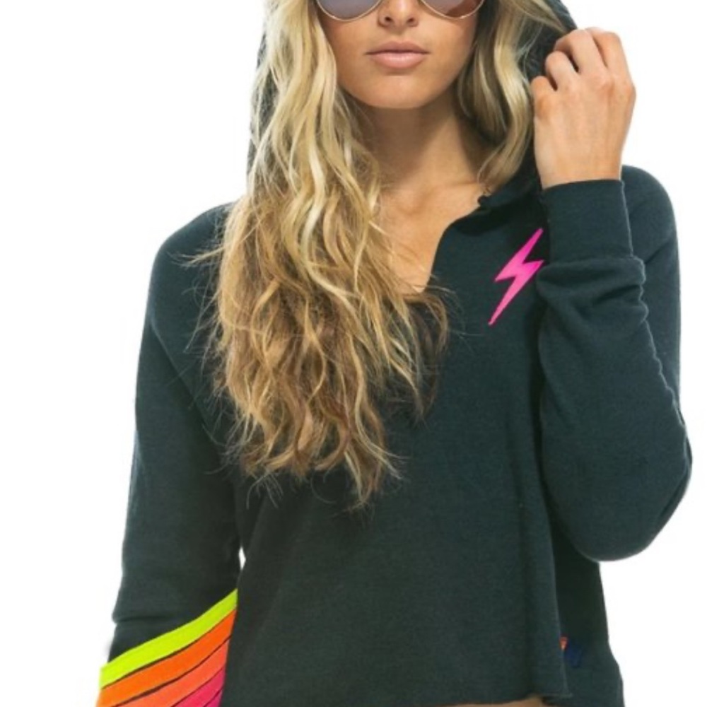 Aviator Nation Black Hoodie with Neon Accents